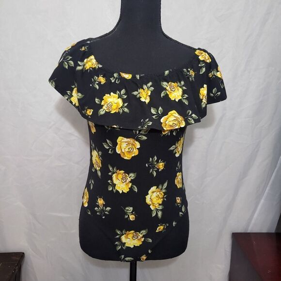 Black and yellow flower print bodysuit - Picture 1 of 7